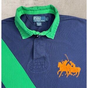 Vtg Ralph Lauren Double Pony Polo Mens Large Blue Green Striped #2 Preppy 90s